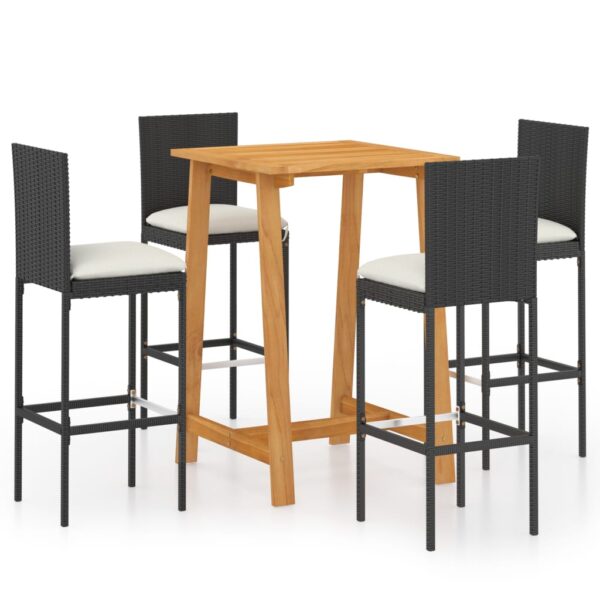 vidaXL 5 Piece Patio Bar Set with Cushions Black - Image 2