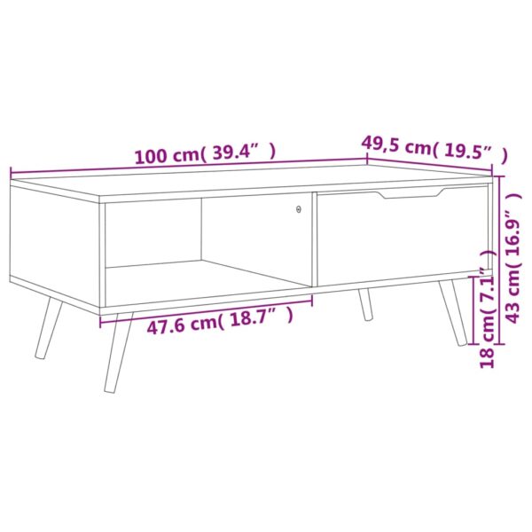 vidaXL Coffee Table White 39.4"x19.5"x16.9" Engineered Wood - Image 7