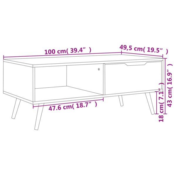 vidaXL Coffee Table Sonoma Oak 39.4"x19.5"x16.9" Engineered Wood - Image 7