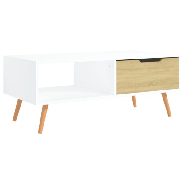 vidaXL Coffee Table White and Sonoma Oak 39.4"x19.5"x16.9" Engineered Wood - Image 2