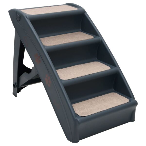 vidaXL Folding 4-Step Dog Stairs Dark Gray - Image 2