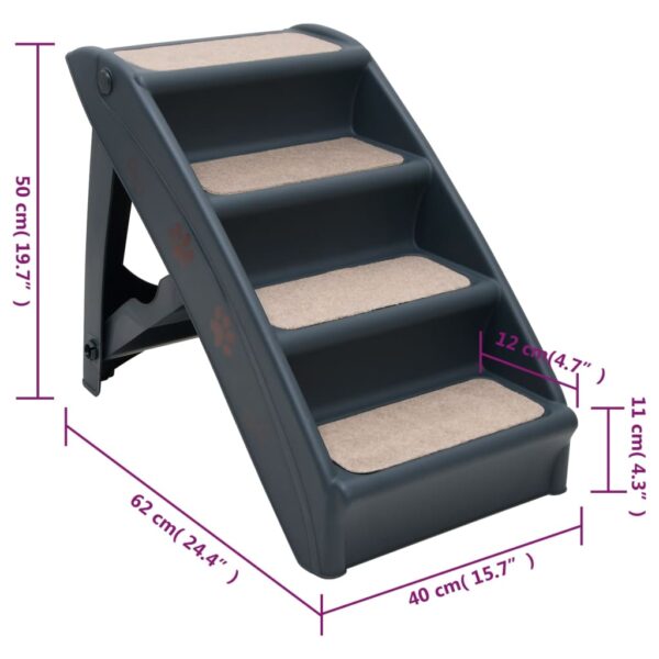 vidaXL Folding 4-Step Dog Stairs Dark Gray - Image 9