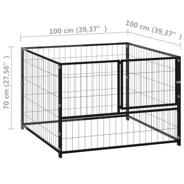 vidaXL Dog Kennel Black 39.4"x39.4"x27.6" Steel - Image 5