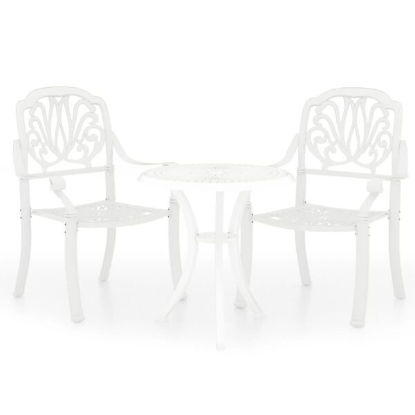 vidaXL 3 Piece Bistro Set Cast Aluminum White - Image 2