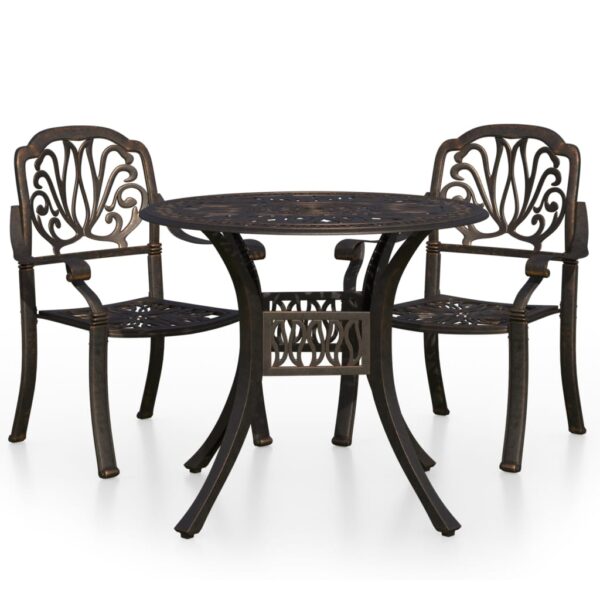 vidaXL 3 Piece Bistro Set Cast Aluminum Bronze - Image 2