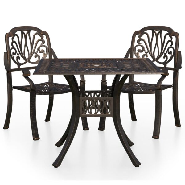 vidaXL 3 Piece Bistro Set Cast Aluminum Bronze - Image 2