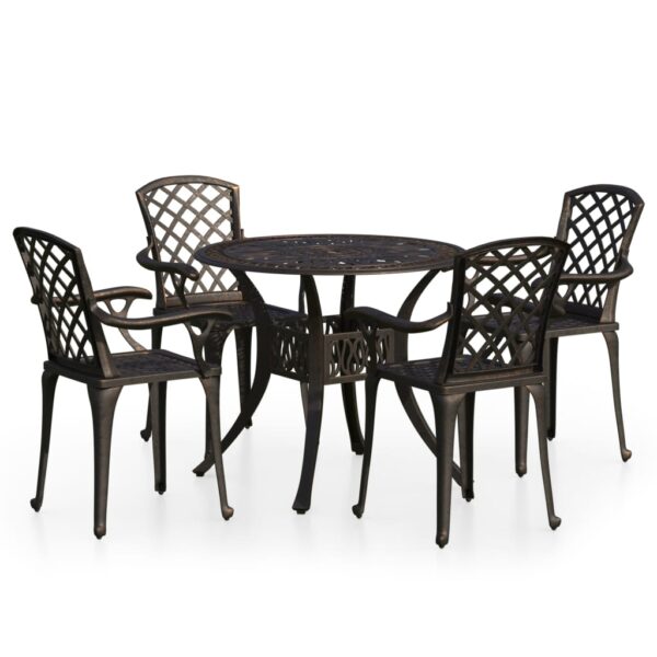 vidaXL 5 Piece Bistro Set Cast Aluminum Bronze - Image 2