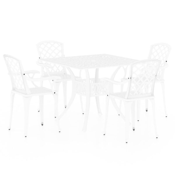 vidaXL 5 Piece Bistro Set Cast Aluminum White - Image 2