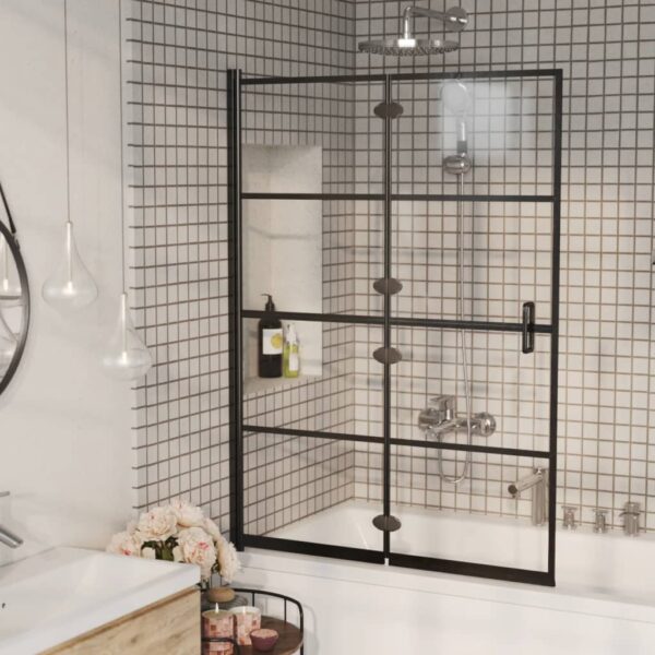 vidaXL Folding Shower Enclosure ESG 39.4"x55.1" Black - Image 3