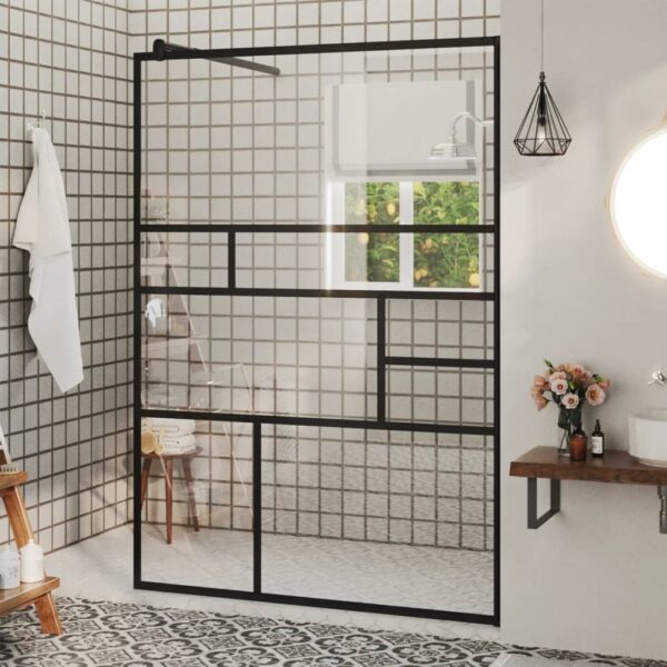 vidaXL Walk-in Shower Wall with Clear ESG Glass 45.3"x76.8" Black