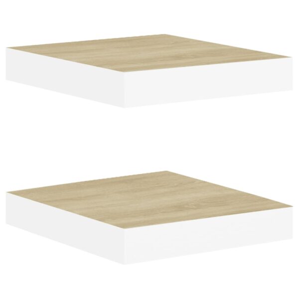 vidaXL Floating Wall Shelves 2 pcs Oak and White 9.1"x9.3"x1.5" MDF - Image 2