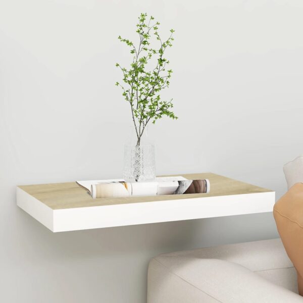 vidaXL Floating Wall Shelf Oak and White 15.7"x9.1"x1.5" MDF