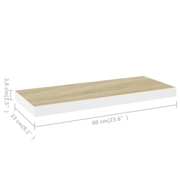 vidaXL Floating Wall Shelf Oak and White 23.6"x9.3"x1.5" MDF - Image 7