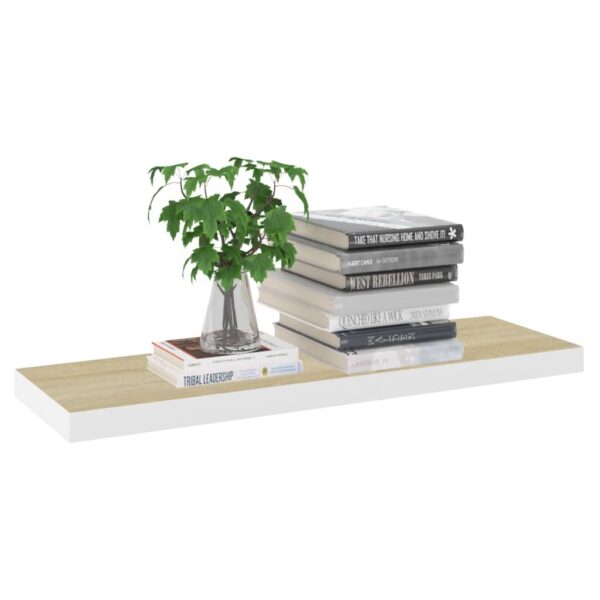 vidaXL Floating Wall Shelf Oak and White 31.5"x9.3"x1.5" MDF - Image 3