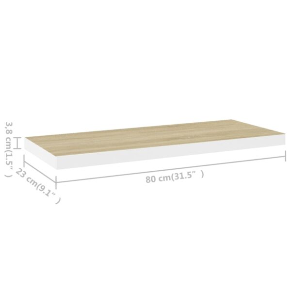 vidaXL Floating Wall Shelf Oak and White 31.5"x9.3"x1.5" MDF - Image 7