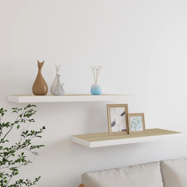 vidaXL Floating Wall Shelves 2 pcs Oak and White 31.5"x9.3"x1.5" MDF