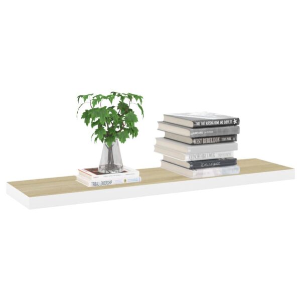 vidaXL Floating Wall Shelf Oak and White 47.2"x9.3"x1.5" MDF - Image 3