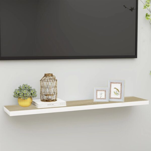 vidaXL Floating Wall Shelf Oak and White 47.2"x9.3"x1.5" MDF