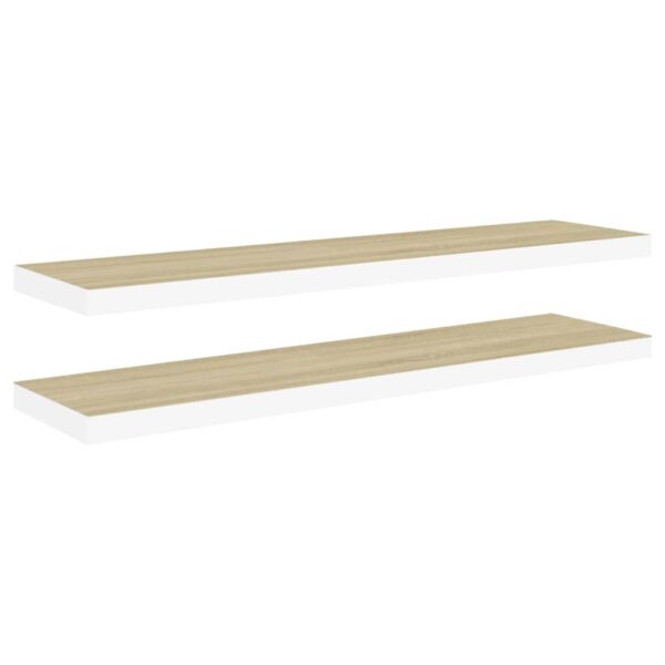 vidaXL Floating Wall Shelves 2 pcs Oak and White 47.2"x9.3"x1.5" MDF - Image 2