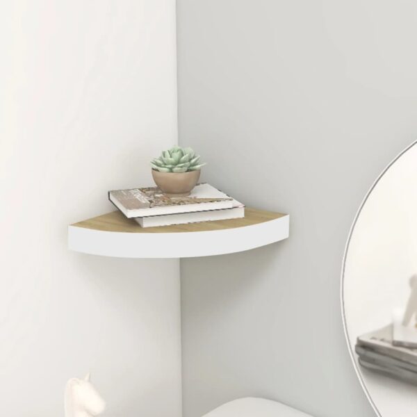 vidaXL Wall Corner Shelf Oak and White 9.8"x9.8"x1.4" MDF