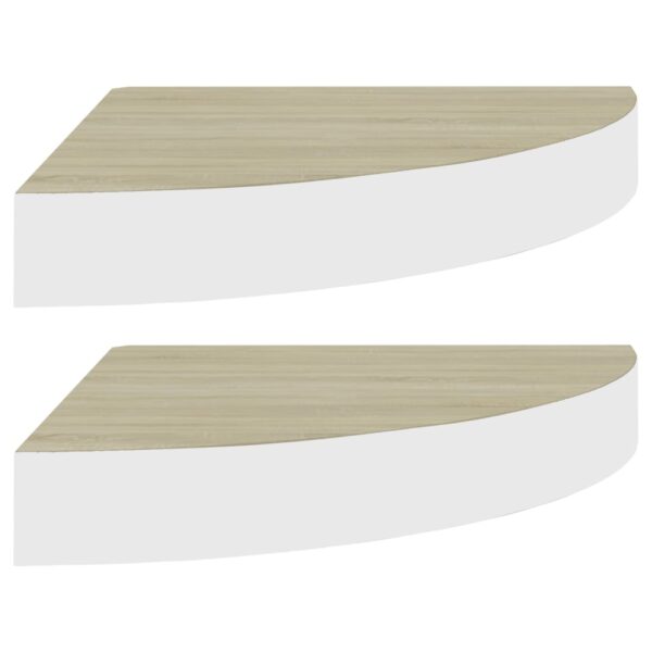 vidaXL Wall Corner Shelves 2 pcs Oak and White 9.8"x9.8"x1.4" MDF - Image 2