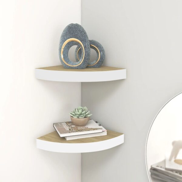 vidaXL Wall Corner Shelves 2 pcs Oak and White 9.8"x9.8"x1.4" MDF