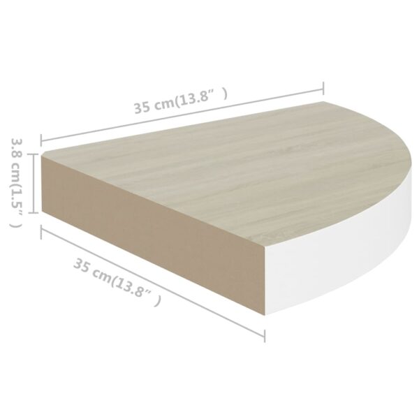 vidaXL Wall Corner Shelves 2 pcs Oak and White 13.7"x13.7"x1.4" MDF - Image 8