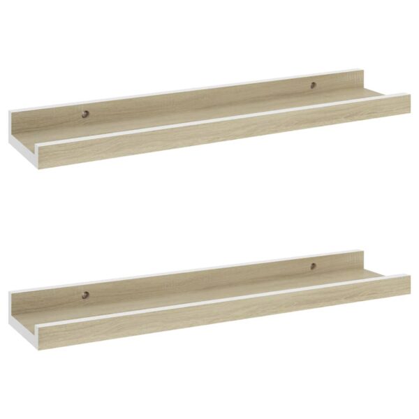 vidaXL Wall Shelves 2 pcs White and Sonoma Oak 15.7"x3.5"x1.2" - Image 2