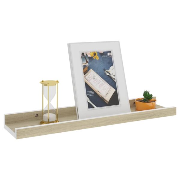 vidaXL Wall Shelves 2 pcs White and Sonoma Oak 15.7"x3.5"x1.2" - Image 3