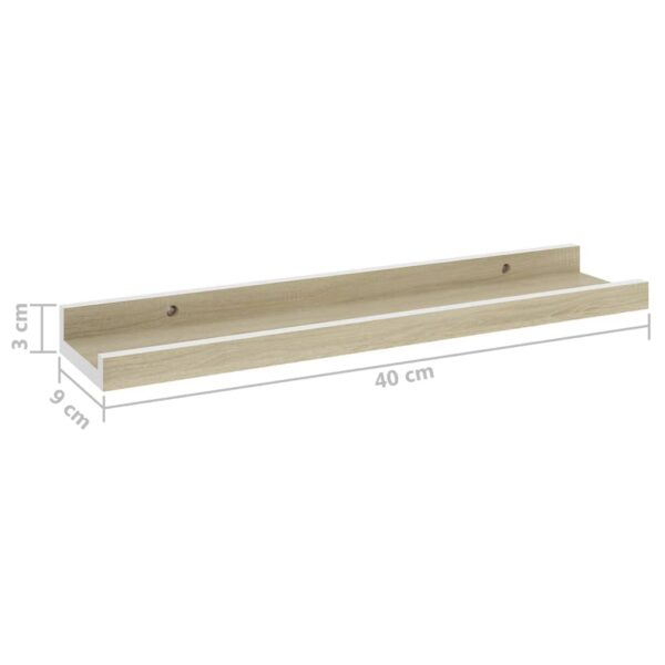 vidaXL Wall Shelves 2 pcs White and Sonoma Oak 15.7"x3.5"x1.2" - Image 9