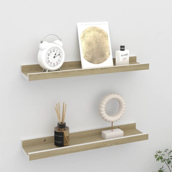 vidaXL Wall Shelves 2 pcs White and Sonoma Oak 15.7"x3.5"x1.2"