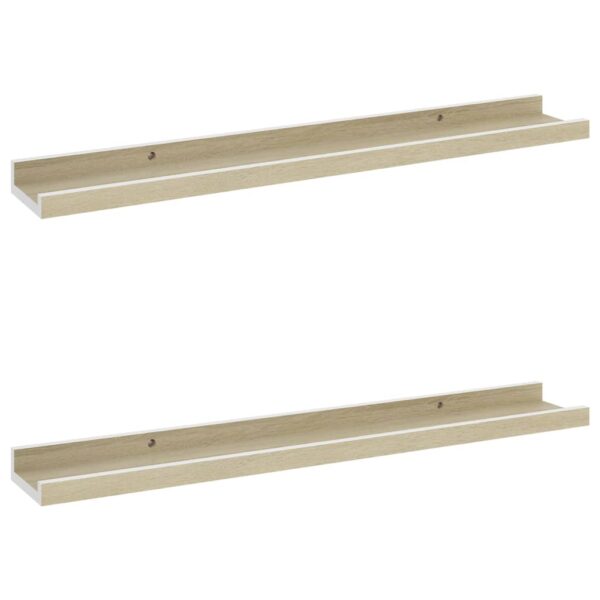 vidaXL Wall Shelves 2 pcs White and Sonoma Oak 23.6"x3.5"x1.2" - Image 2