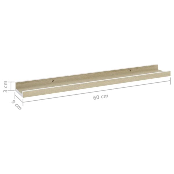 vidaXL Wall Shelves 2 pcs White and Sonoma Oak 23.6"x3.5"x1.2" - Image 9