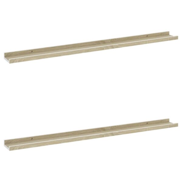 vidaXL Wall Shelves 2 pcs White and Sonoma Oak 39.4"x3.5"x1.2" - Image 2