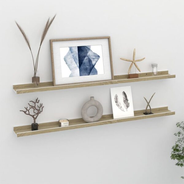 vidaXL Wall Shelves 2 pcs White and Sonoma Oak 39.4"x3.5"x1.2"