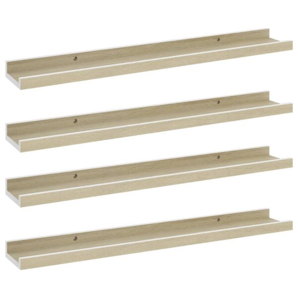 vidaXL Wall Shelves 4 pcs White and Sonoma Oak 23.6"x3.5"x1.2" - Image 2