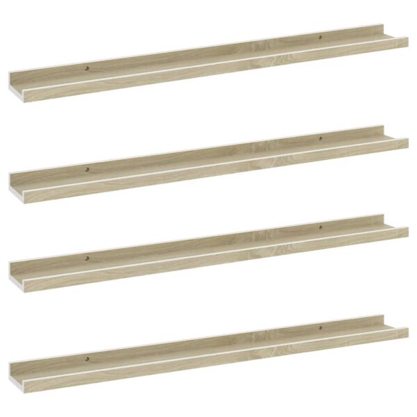 vidaXL Wall Shelves 4 pcs White and Sonoma Oak 31.5"x3.5"x1.2" - Image 2