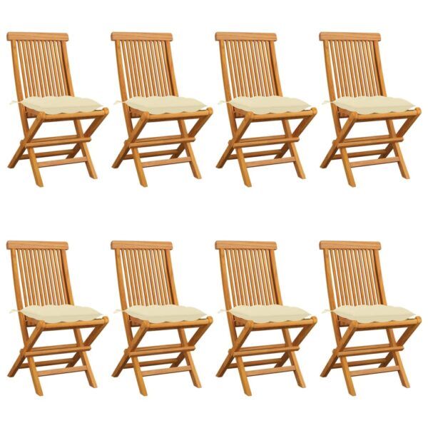 vidaXL Patio Chairs with Cream White Cushions 8 pcs Solid Teak Wood