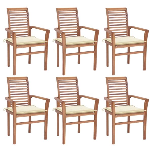 vidaXL Dining Chairs 6 pcs with Cream Cushions Solid Teak Wood