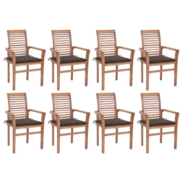 vidaXL Dining Chairs 8 pcs with Taupe Cushions Solid Teak Wood