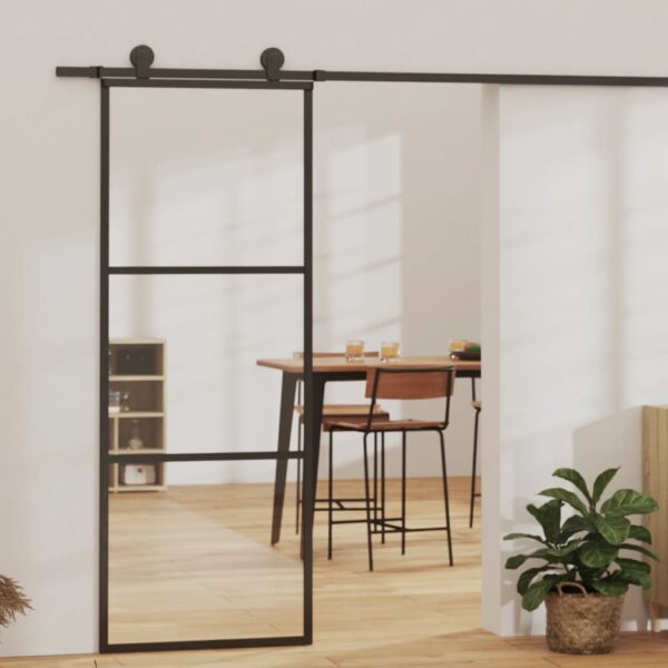 vidaXL Sliding Door ESG Glass and Aluminum 29.9"x80.7" Black