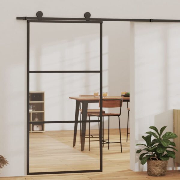 vidaXL Sliding Door ESG Glass and Aluminum 40.2"x80.7" Black