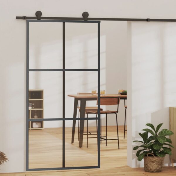 vidaXL Sliding Door ESG Glass and Aluminum 40.2"x80.7" Black