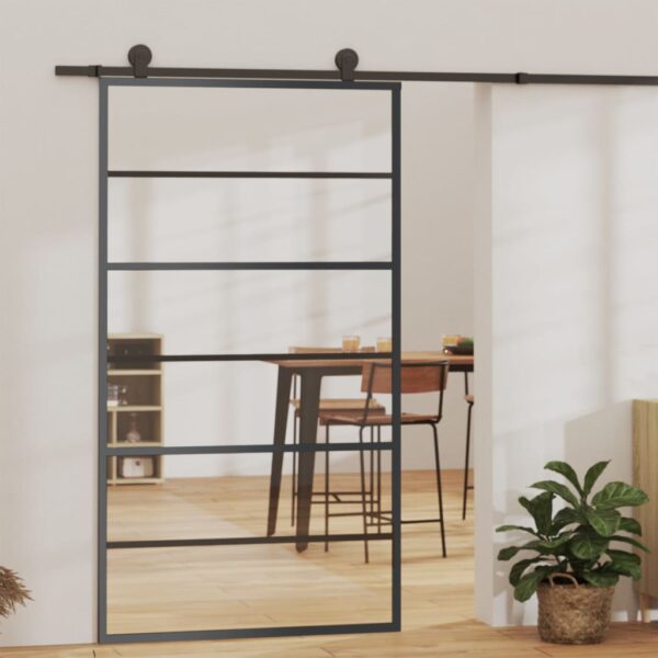 vidaXL Sliding Door ESG Glass and Aluminum 40.2"x80.7" Black