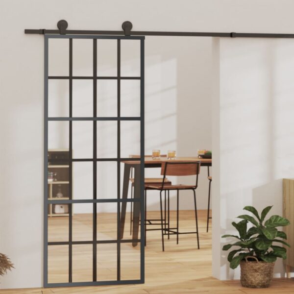 vidaXL Sliding Door ESG Glass and Aluminum 29.9"x80.7" Black