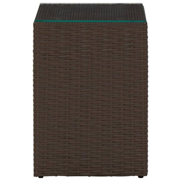 vidaXL Side Table with Glass Top Brown 13.8"x13.8"x20.5" Poly Rattan - Image 2