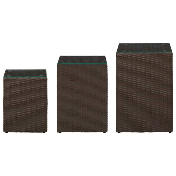 vidaXL Side Tables 3 pcs with Glass Top Brown Poly Rattan - Image 2