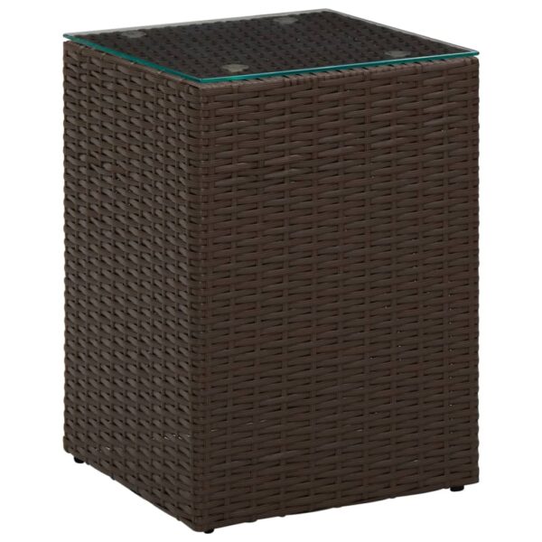 vidaXL Side Tables 3 pcs with Glass Top Brown Poly Rattan - Image 3