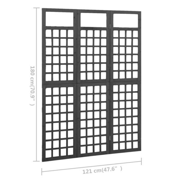 vidaXL 3-Panel Room Divider/Trellis Solid Fir Wood Black 47.6"x70.9" - Image 6