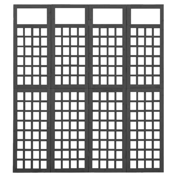 vidaXL 4-Panel Room Divider/Trellis Solid Fir Wood Black 63.4"x70.9" - Image 3